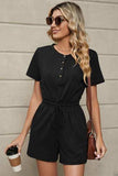 Drawstring Half Button Short Sleeve Romper - Trendsi - Flyclothing LLC