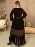 Plus Size V-Neck Balloon Sleeve Maxi Dress - Trendsi - Flyclothing LLC