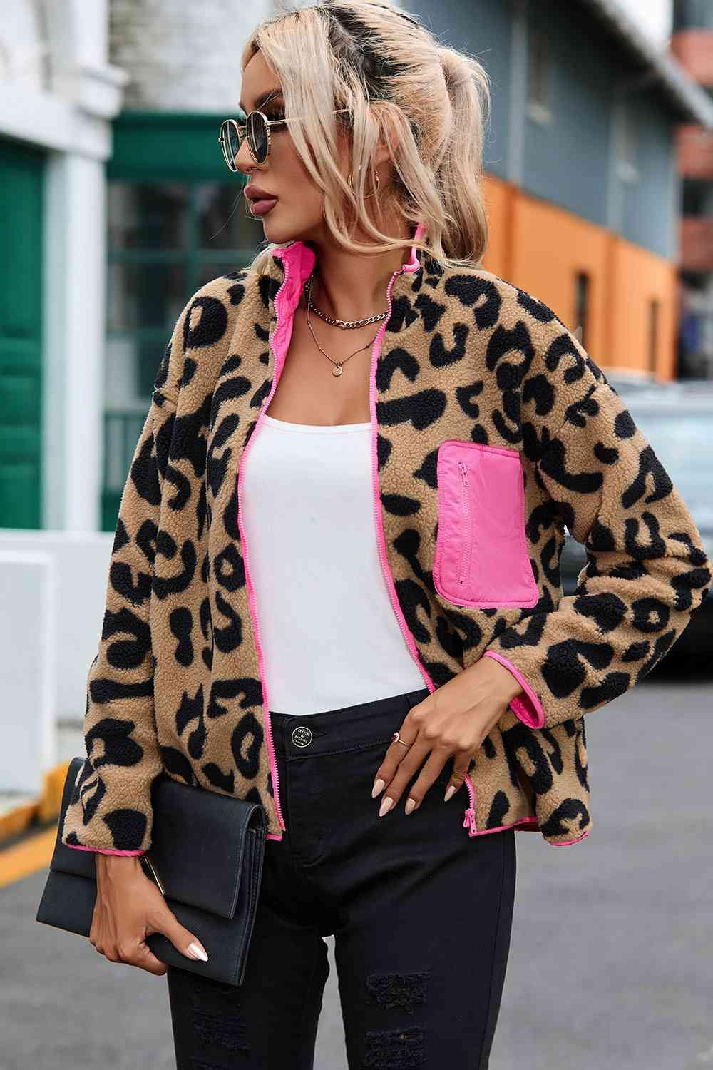 Leopard zip up jacket deals