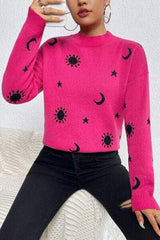 Graphic Mock Neck Dropped Shoulder Sweater - Trendsi - Flyclothing LLC