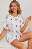 Floral Round Neck Raglan Sleeve Top and Shorts Lounge Set - Trendsi - Flyclothing LLC