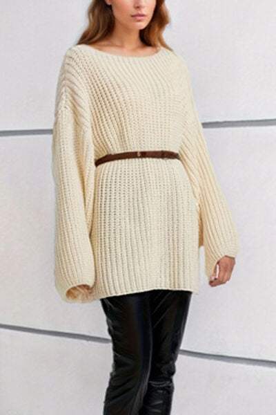 Boat Neck Dropped Shoulder Mini Sweater Dress - Trendsi - Flyclothing LLC