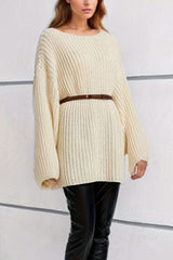 Boat Neck Dropped Shoulder Mini Sweater Dress - Trendsi