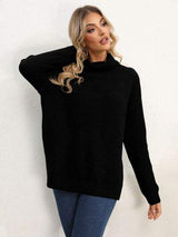 Slit Turtleneck Dropped Shoulder Sweater - Trendsi - Flyclothing LLC