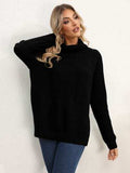 Slit Turtleneck Dropped Shoulder Sweater - Trendsi - Flyclothing LLC