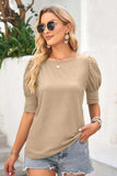Round Neck Lantern Sleeve Blouse - Trendsi - Flyclothing LLC