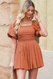 Square Neck Pleated Dress with Pockets - Trendsi - Flyclothing LLC