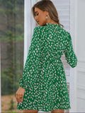 Printed Frill Neck Long Sleeve Dress - Trendsi - Flyclothing LLC