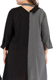 Plus Size Striped Color Block Tie-Neck Dress - Trendsi