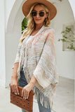 Multicolored Fringe Trim Poncho - Trendsi - Flyclothing LLC