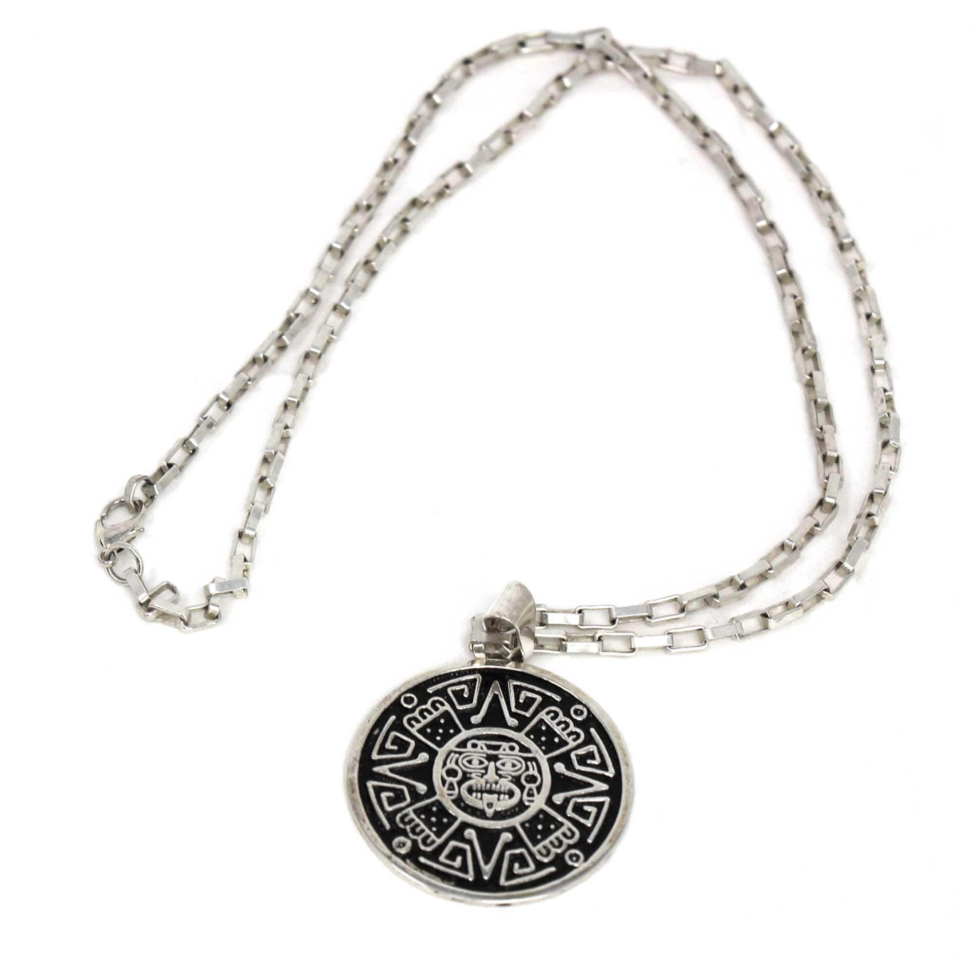 Alpaca Silver Aztec Face Pendant with Chain - Artisana - Flyclothing LLC