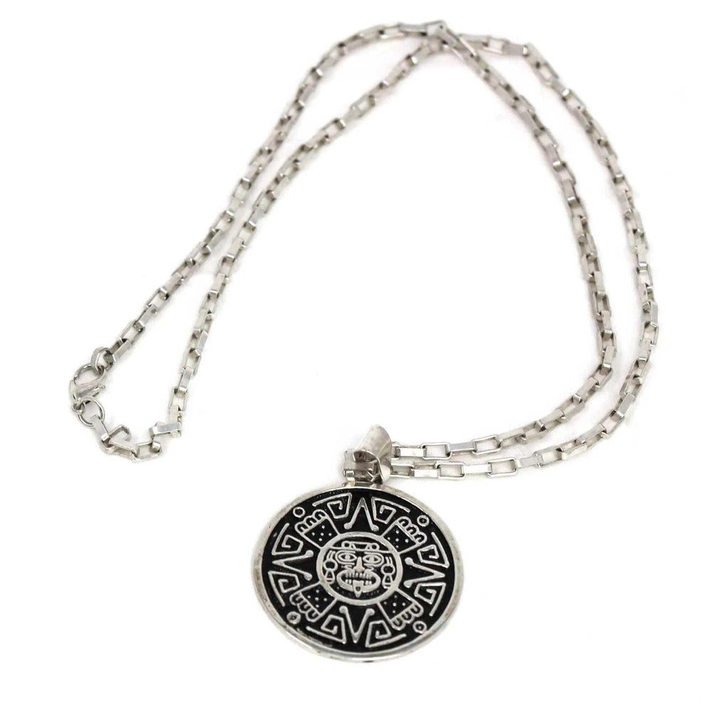 Alpaca Silver Aztec Face Pendant with Chain - Artisana - Flyclothing LLC
