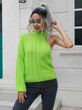 Cable-Knit Round Neck Asymmetrical Sweater - Trendsi - Flyclothing LLC