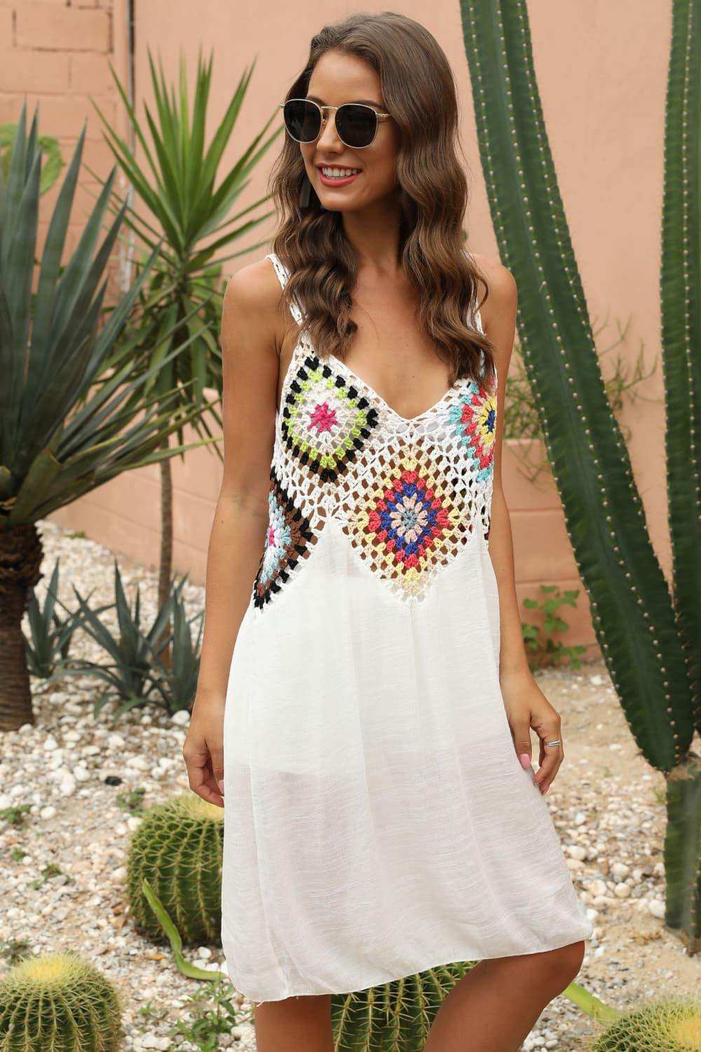 Openwork Sleeveless Embroidery Dress - Trendsi - Flyclothing LLC
