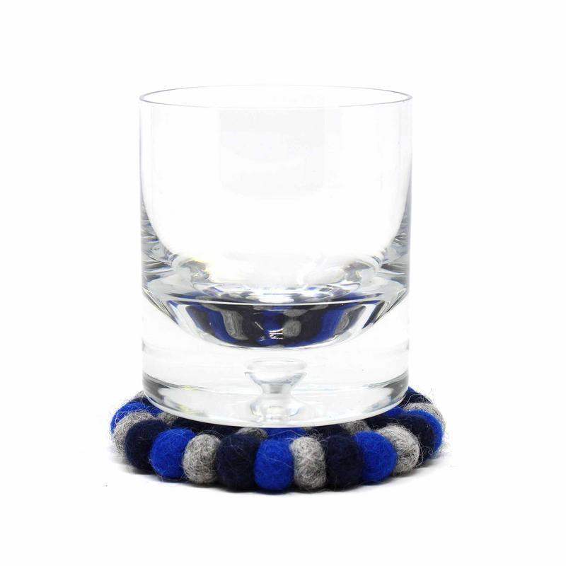 Hand Crafted Felt Ball Coasters from Nepal: 4-pack, Chakra Dark Blues - Global Groove (T) - Global Groove - Flyclothing LLC