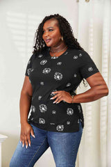 Double Take Dandelion Print Round Neck T-Shirt - Trendsi - Flyclothing LLC