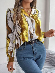 Printed Button Up Long Sleeve Shirt - Trendsi