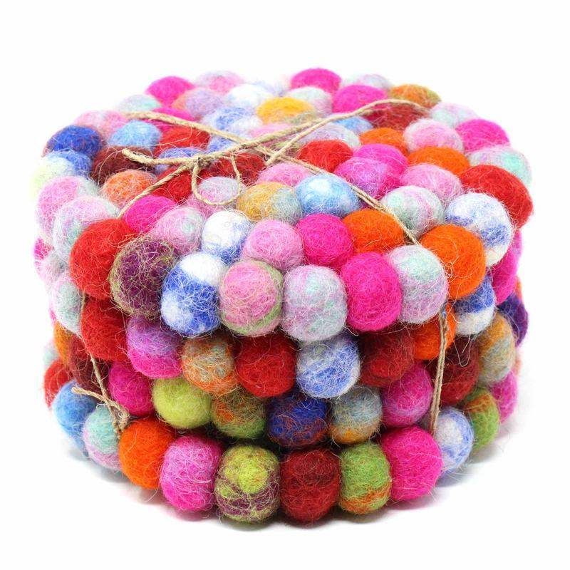 Hand Crafted Felt Ball Coasters from Nepal: 4-pack, Rainbow - Global Groove (T) - Global Groove - Flyclothing LLC