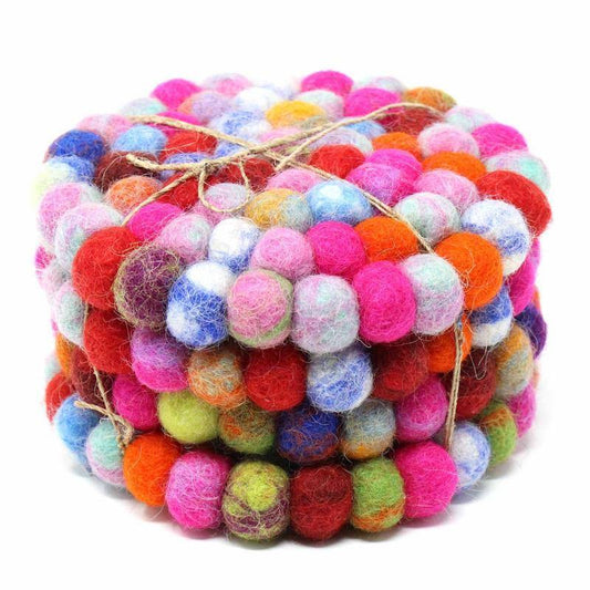 Hand Crafted Felt Ball Coasters from Nepal: 4-pack, Rainbow - Global Groove (T) - Global Groove