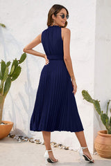 Swiss Dot Tie Neck Sleeveless Dress - Trendsi - Flyclothing LLC