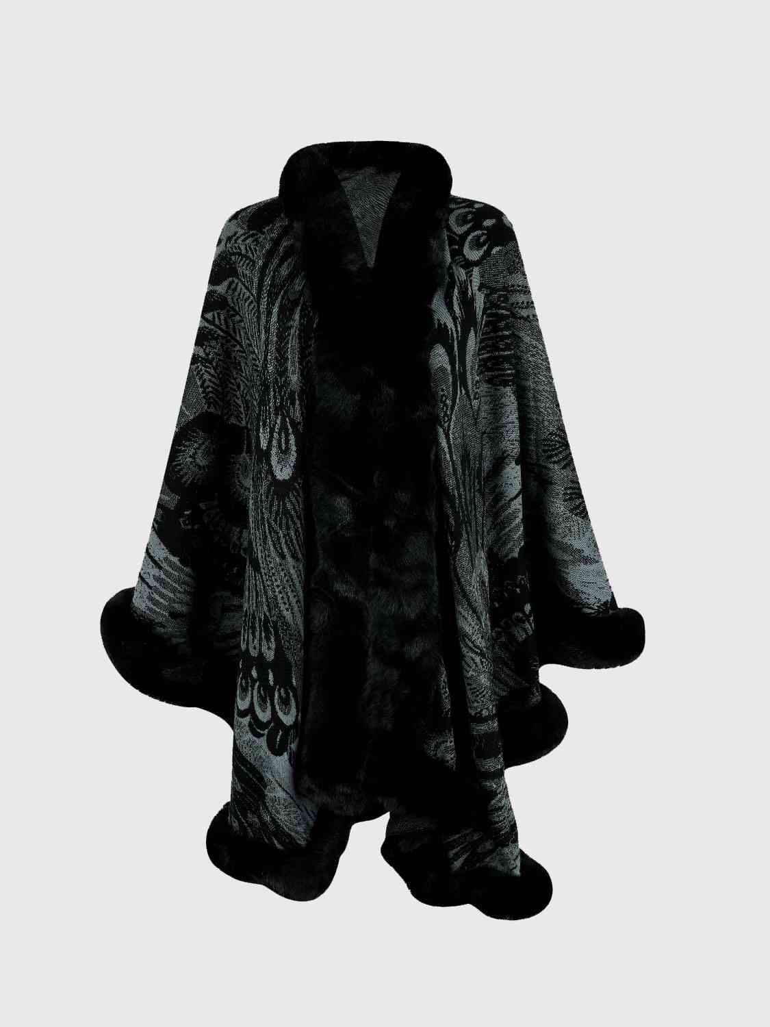 Printed Open Front Poncho - Trendsi - Flyclothing LLC