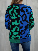 Round Neck Contrast Color Dropped Shoulder Sweater - Trendsi - Flyclothing LLC