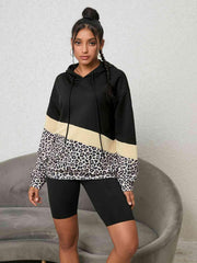 Leopard Color Block Hoodie - Trendsi