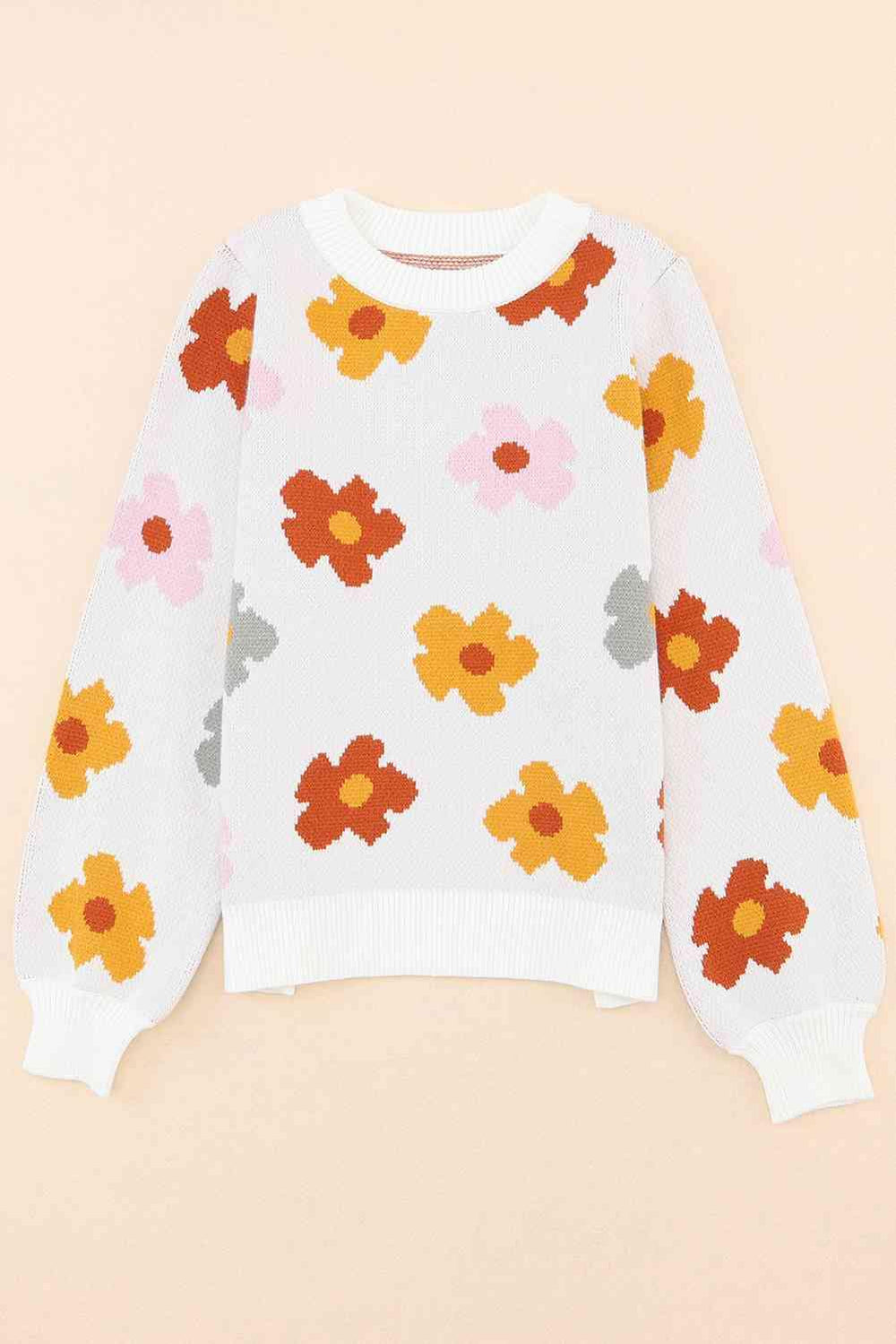 Floral Round Neck Sweater - Trendsi