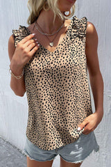 Leopard Frill Trim V-Neck Tank - Trendsi - Flyclothing LLC