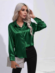 Collared Neck Buttoned Long Sleeve Shirt - Trendsi