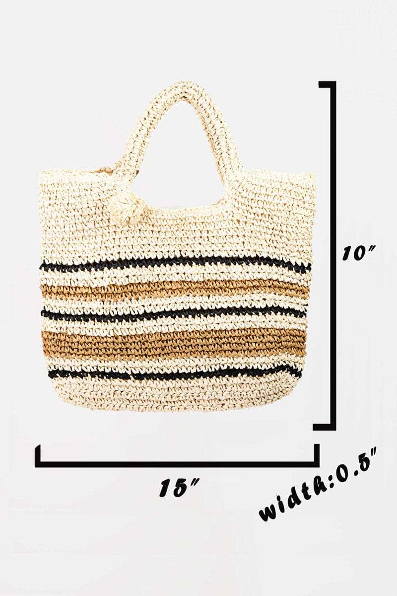 Fame Striped Straw Braided Tote Bag - Trendsi - Flyclothing LLC