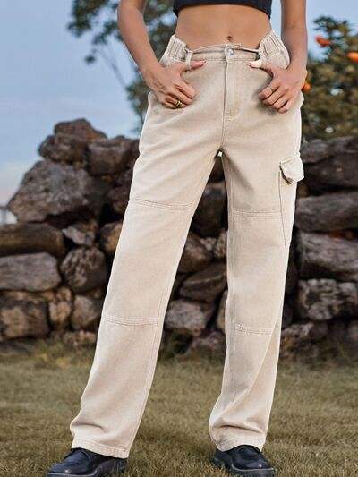 High Waist Cargo Straight Jeans - Trendsi - Flyclothing LLC