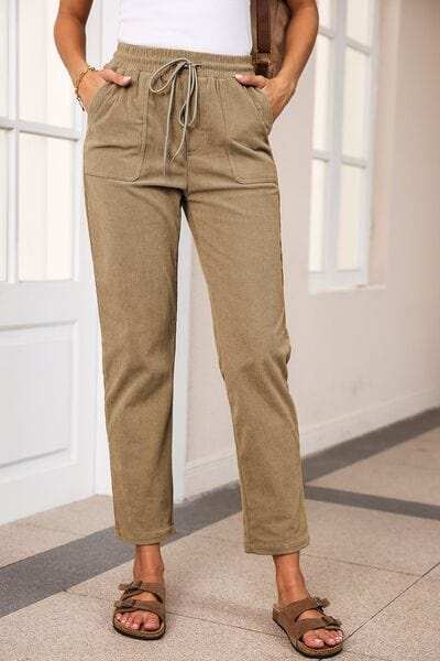 Drawstring Straight Pants with Pockets - Trendsi - Flyclothing LLC