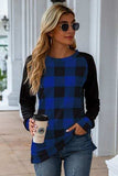 Plaid Round Neck Long Sleeve T-Shirt - Trendsi - Flyclothing LLC