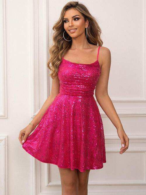 Sequin Tie Back Cami Dress - Trendsi - Flyclothing LLC