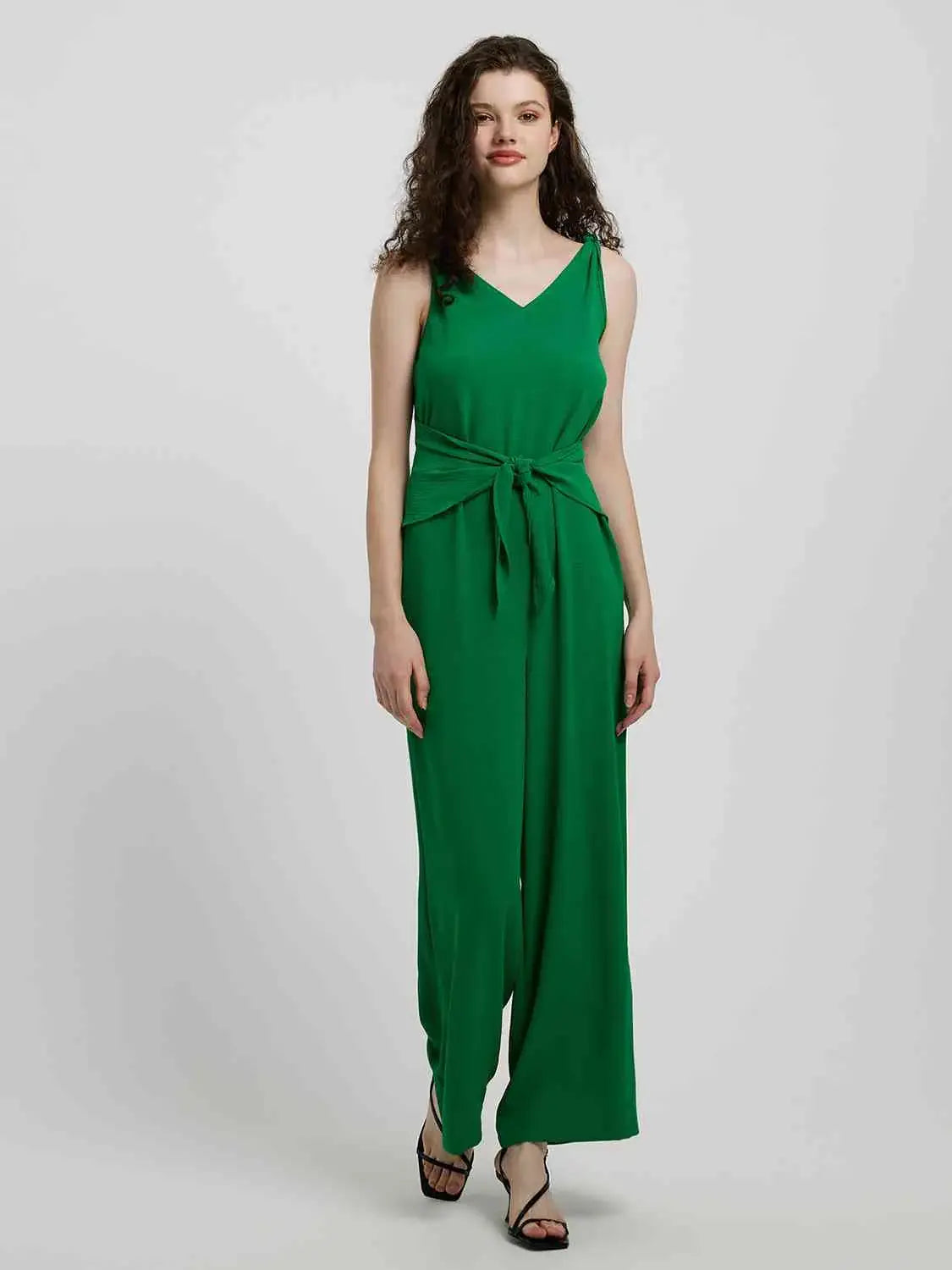 Knot Detail Tie Front Sleeveless Jumpsuit - Trendsi - Flyclothing LLC