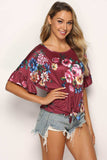 Floral Tie Hem Flounce Sleeve Top - Trendsi - Flyclothing LLC