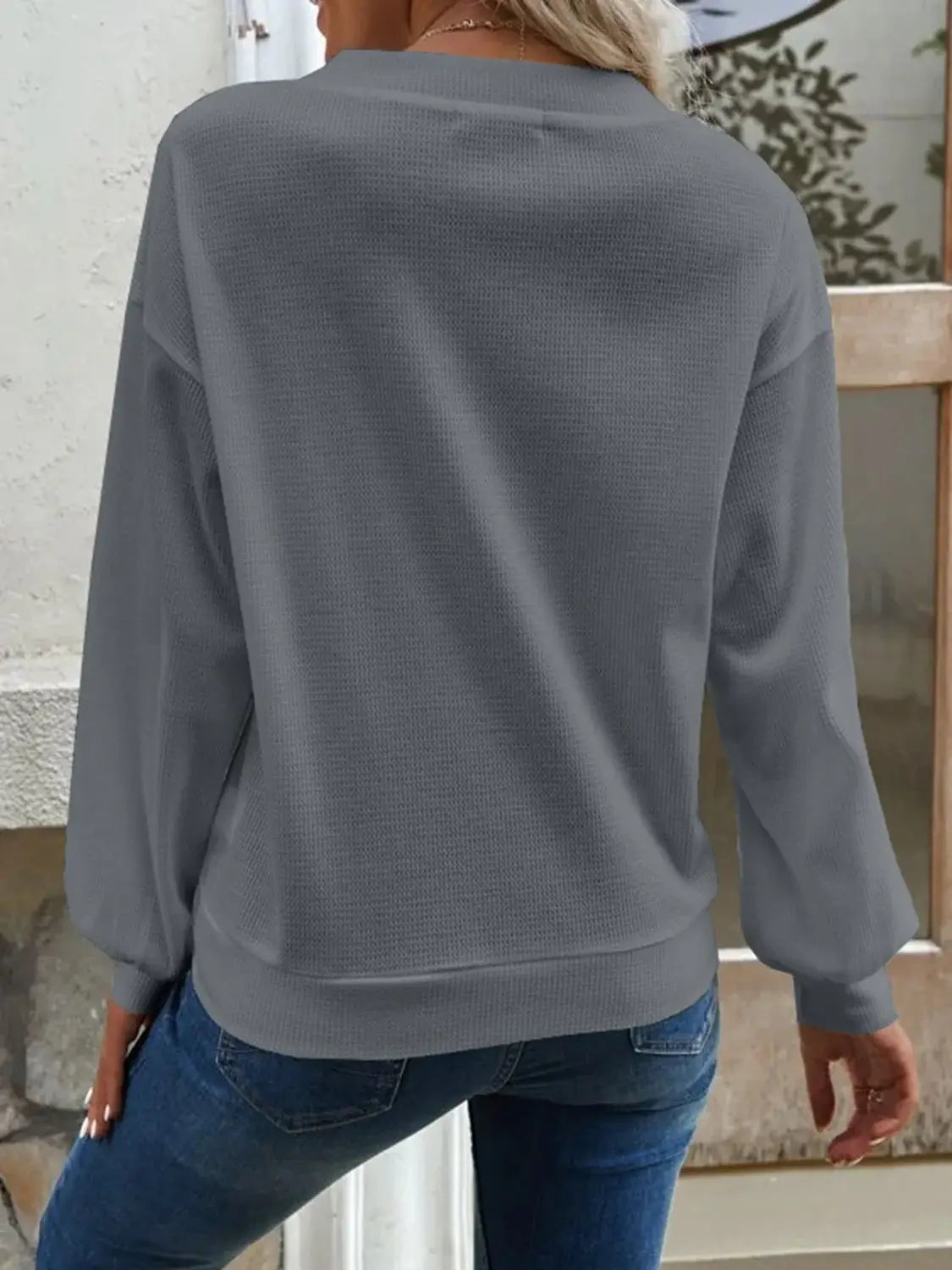 V-Neck Dropped Shoulder Blouse - Trendsi - Flyclothing LLC