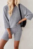 Ribbed Round Neck Top and Shorts Set - Trendsi - Flyclothing LLC