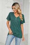 Decorative Button V-Neck Tee - Trendsi - Flyclothing LLC