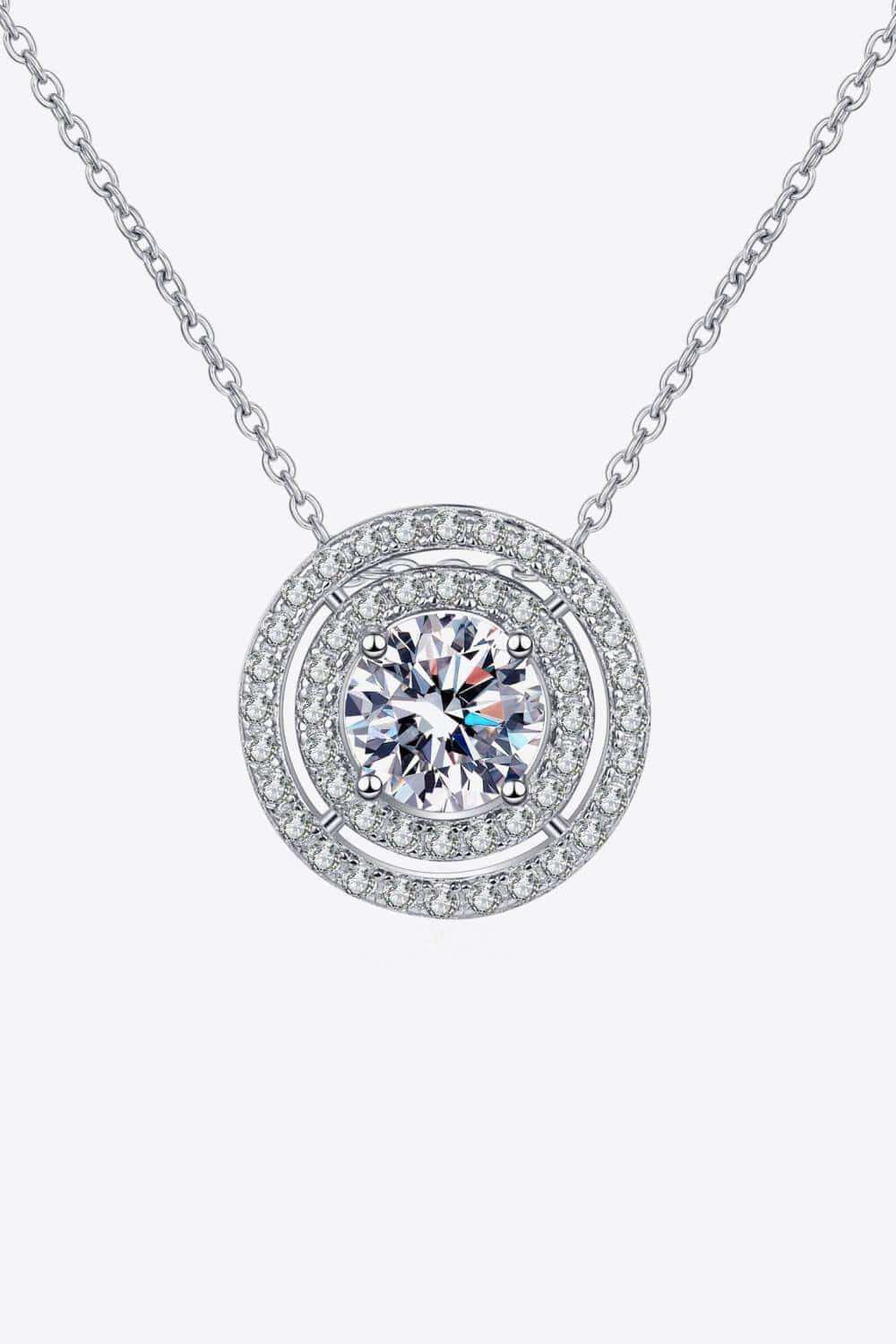 Moissanite Round Pendant Rhodium-Plated Necklace - Trendsi - Flyclothing LLC