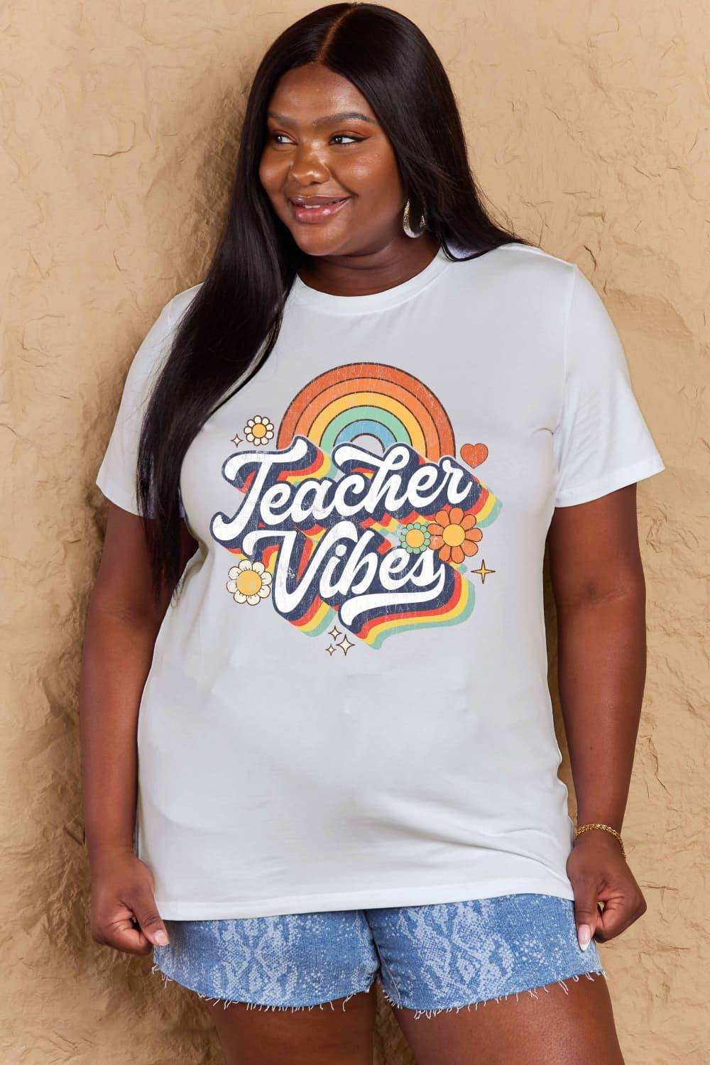 Simply Love Full Size TEACHER VIBES Graphic Cotton T-Shirt - Trendsi - Flyclothing LLC