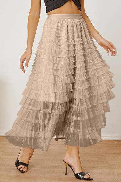 Ruched High Waist Tiered Skirt - Trendsi - Flyclothing LLC