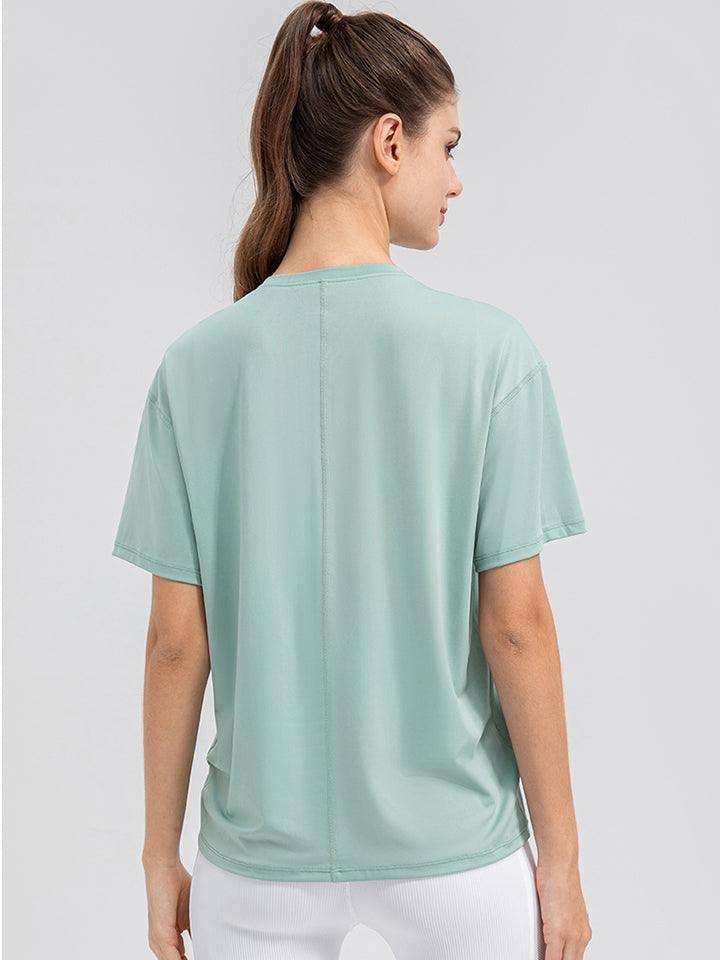 Round Neck Short Sleeve Active Top - Trendsi - Flyclothing LLC