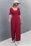 Scoop Neck Half Sleeve Wide Leg Jumpsuit - Trendsi
