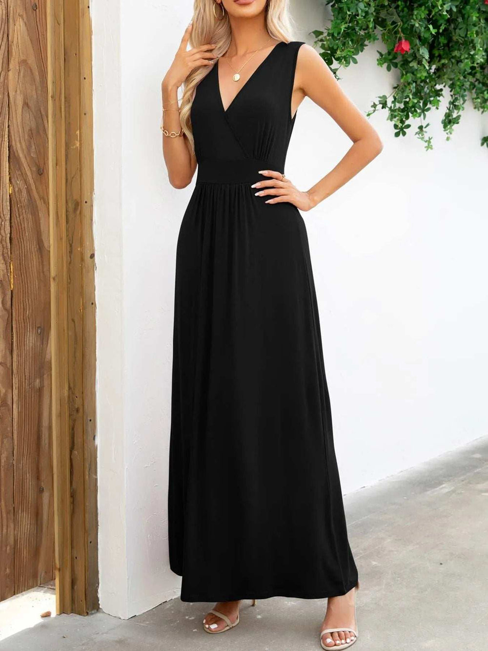 Surplice Neck Sleeveless Maxi Dress - Trendsi - Flyclothing LLC