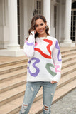 Printed Round Neck Dropped Shoulder Pullover Sweater - Trendsi