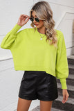 Round Neck Dropped Shoulder Pullover Sweater - Trendsi