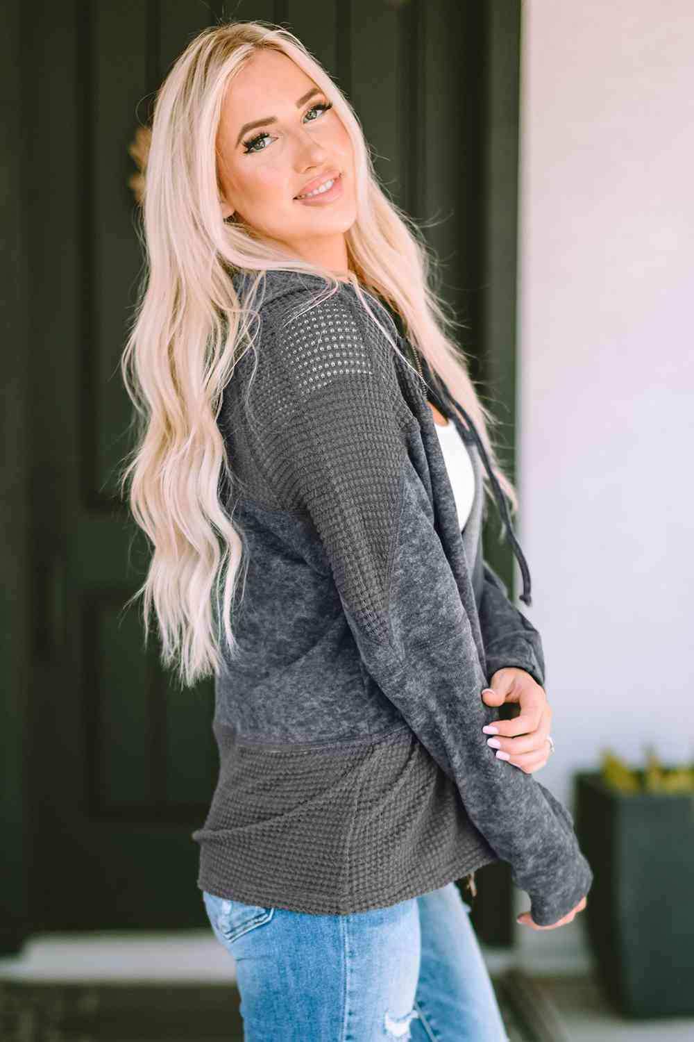 Zip-Up Drawstring Hooded Jacket - Trendsi - Flyclothing LLC