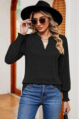 Notched Lantern Sleeve T-Shirt - Trendsi - Flyclothing LLC